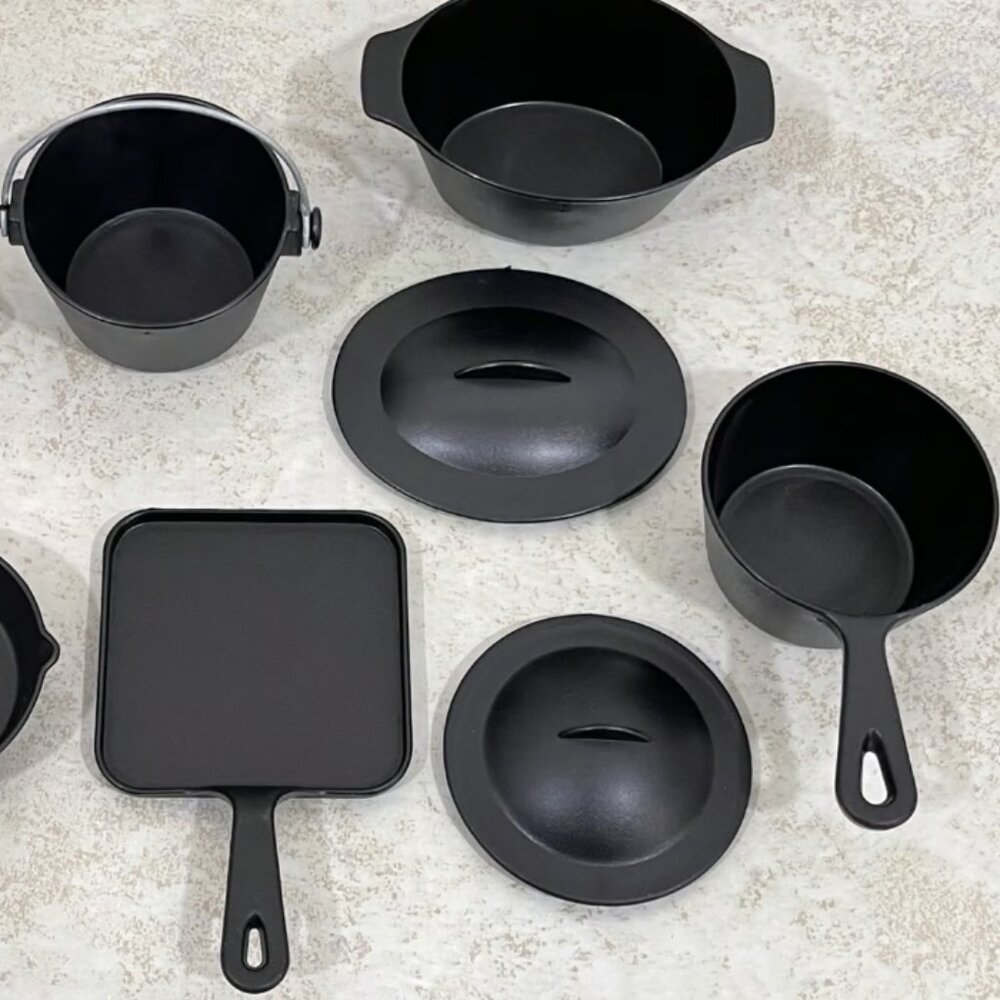 Chilton Toys Faux Cast Iron Pots & Pans - Griddle, Dutch Oven set, Stock Pots